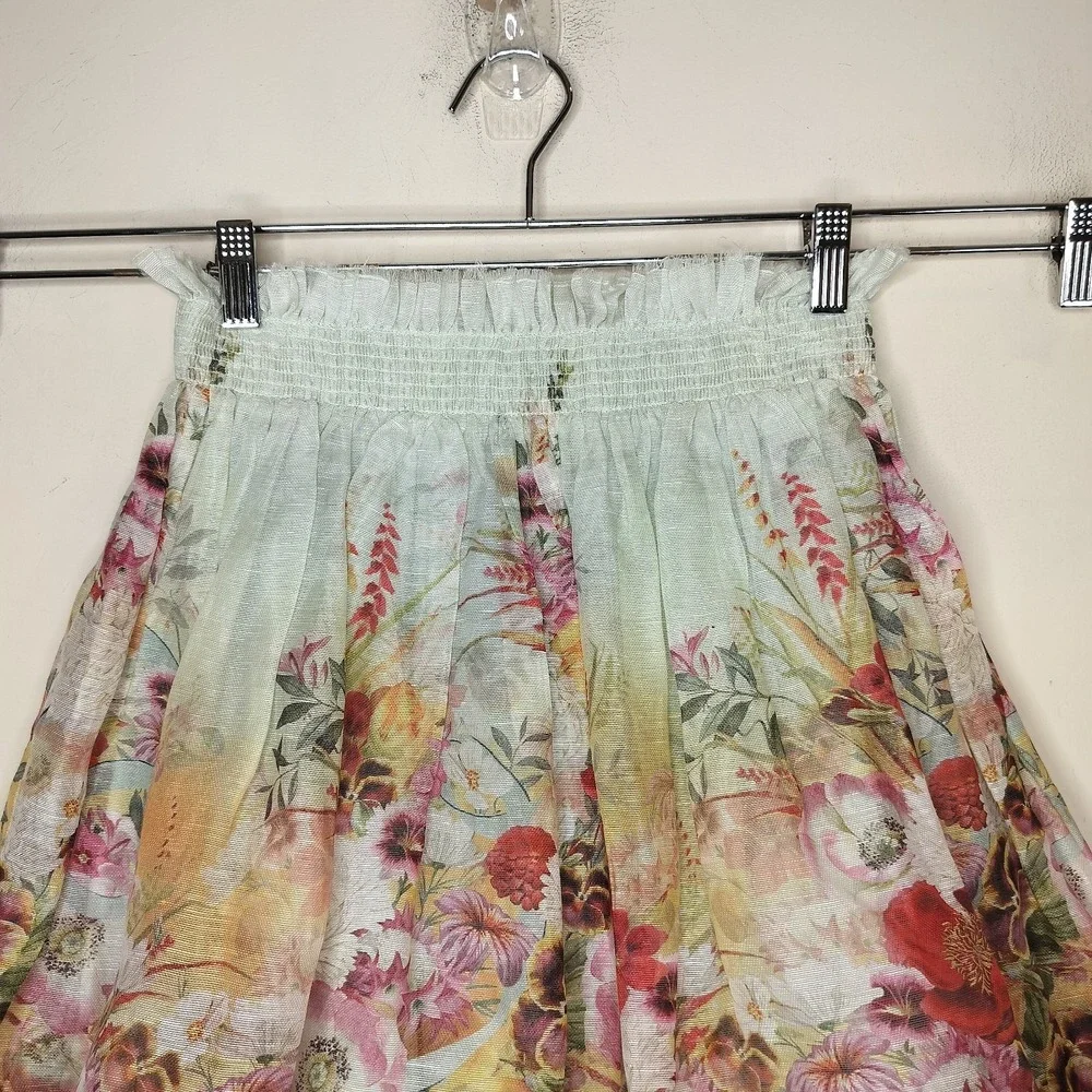 Zimmermann Wonderland Floral Mini Skirt Colorful Linen Silk - Picture 3 of 14